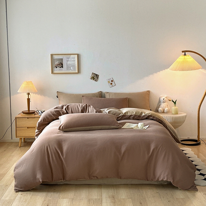 91家纺网 家纺一手货源 找家纺 小叮当家纺仓储工厂店 2025新款提供买家秀爆款花型不断货60s水洗提花全棉纯棉磨毛四件套 迷雾棕