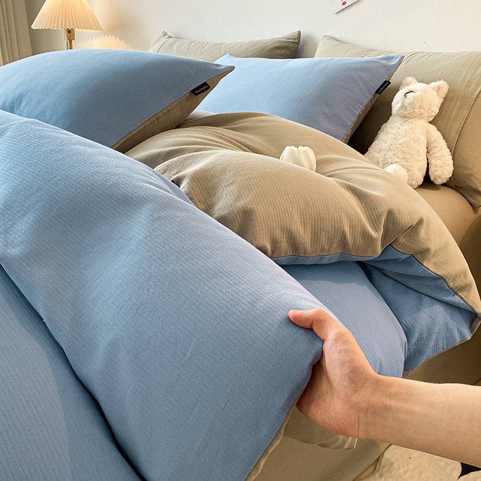 91家纺网 家纺一手货源 找家纺 小叮当家纺仓储工厂店 2025新款提供买家秀爆款花型不断货60s水洗提花全棉纯棉磨毛四件套 晴空蓝