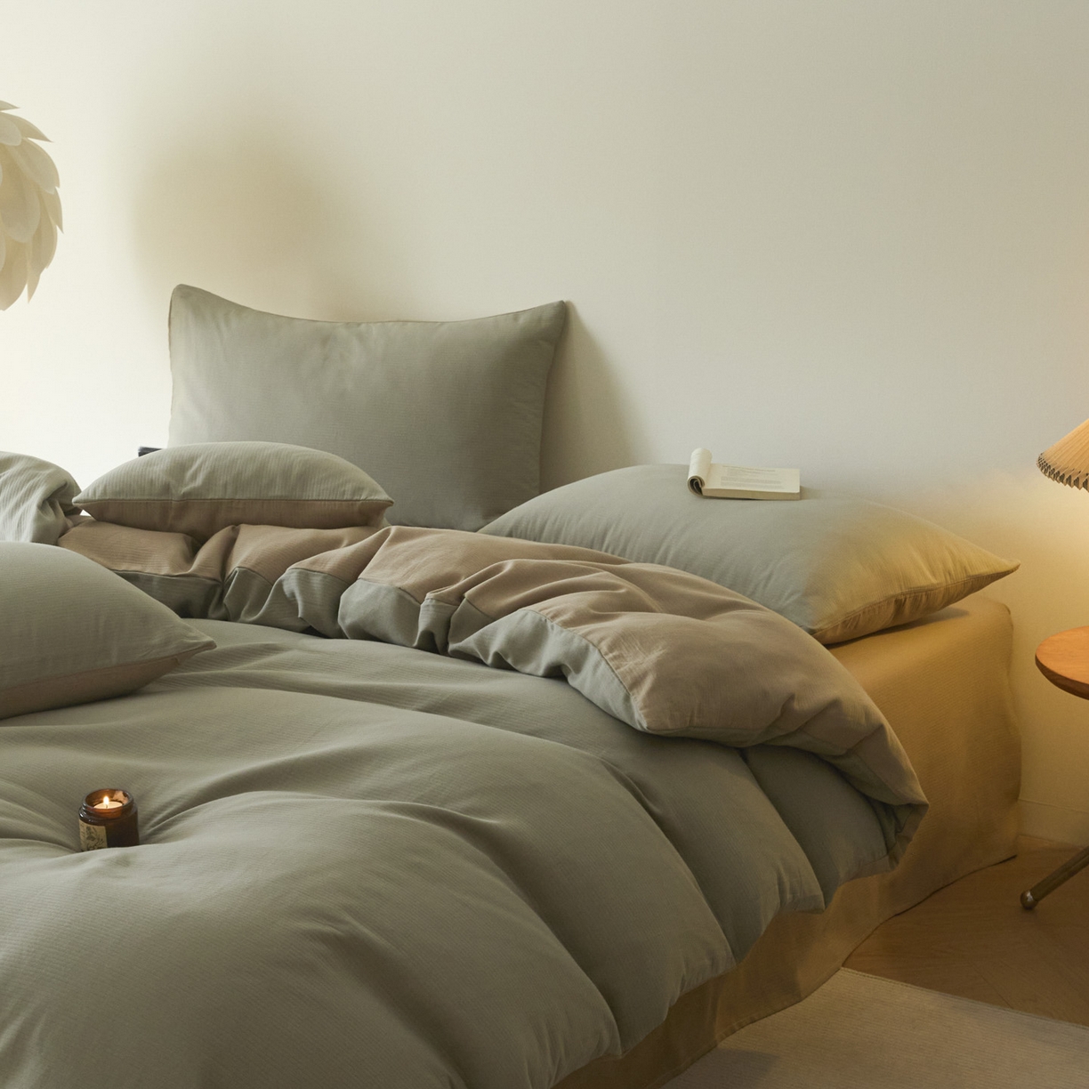 91家纺网 家纺一手货源 找家纺 小叮当家纺仓储工厂店 2025新款提供买家秀爆款花型不断货60s水洗提花全棉纯棉磨毛四件套 浅绿金+茶褐棕