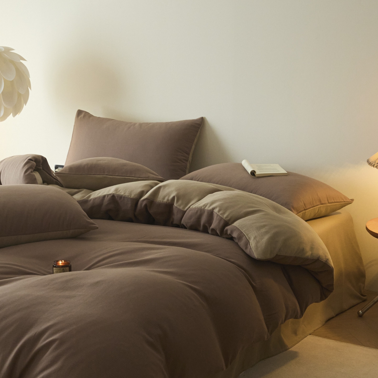 91家纺网 家纺一手货源 找家纺 小叮当家纺仓储工厂店 2025新款提供买家秀爆款花型不断货60s水洗提花全棉纯棉磨毛四件套 迷雾棕+茶褐棕