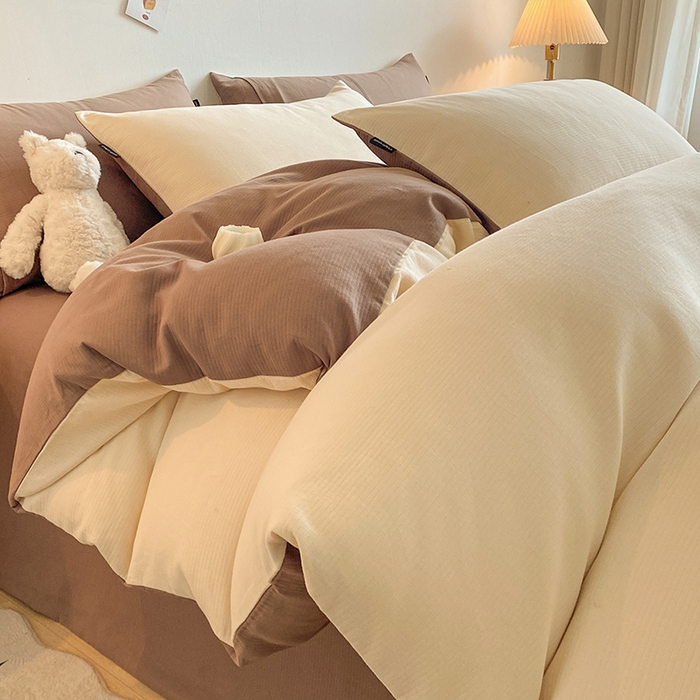 91家纺网 家纺一手货源 找家纺 小叮当家纺仓储工厂店 2025新款提供买家秀爆款花型不断货60s水洗提花全棉纯棉磨毛四件套 米杏色