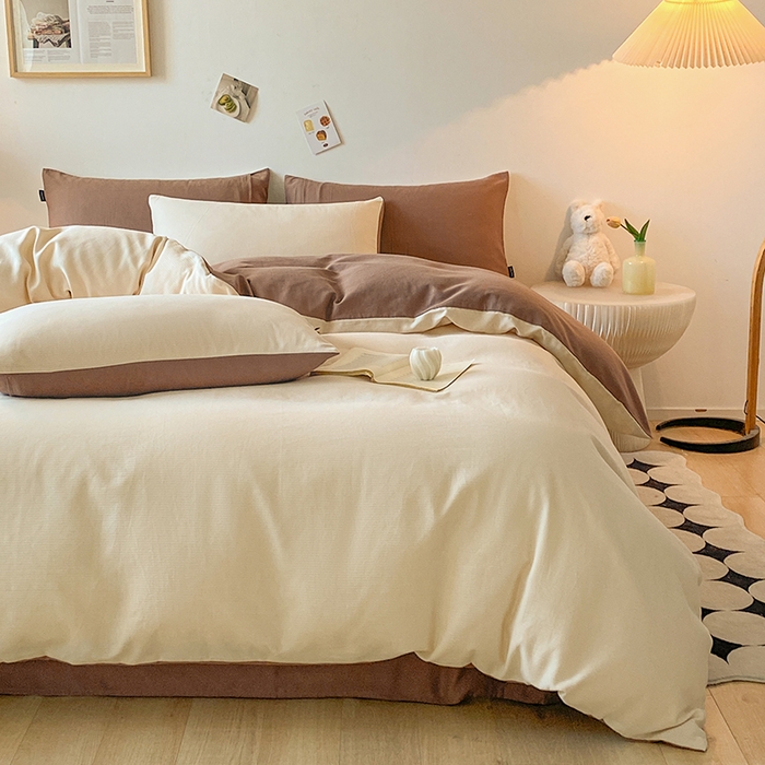 91家纺网 家纺一手货源 找家纺 小叮当家纺仓储工厂店 2025新款提供买家秀爆款花型不断货60s水洗提花全棉纯棉磨毛四件套 米杏色