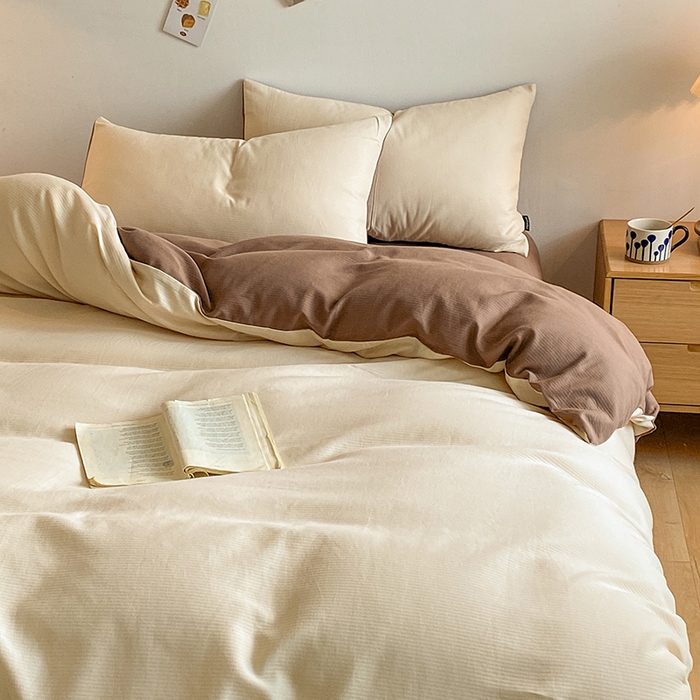 91家纺网 家纺一手货源 找家纺 小叮当家纺仓储工厂店 2025新款提供买家秀爆款花型不断货60s水洗提花全棉纯棉磨毛四件套 米杏色