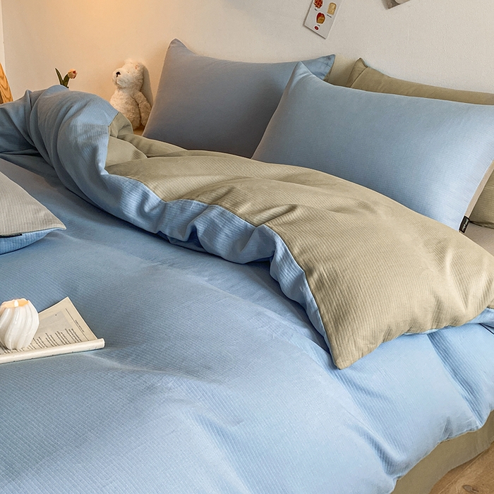 91家纺网 家纺一手货源 找家纺 小叮当家纺仓储工厂店 2025新款提供买家秀爆款花型不断货60s水洗提花全棉纯棉磨毛四件套 晴空蓝