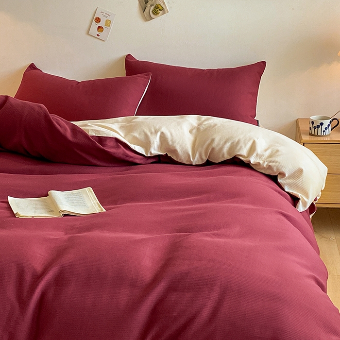 91家纺网 家纺一手货源 找家纺 小叮当家纺仓储工厂店 2025新款提供买家秀爆款花型不断货60s水洗提花全棉纯棉磨毛四件套 富贵红