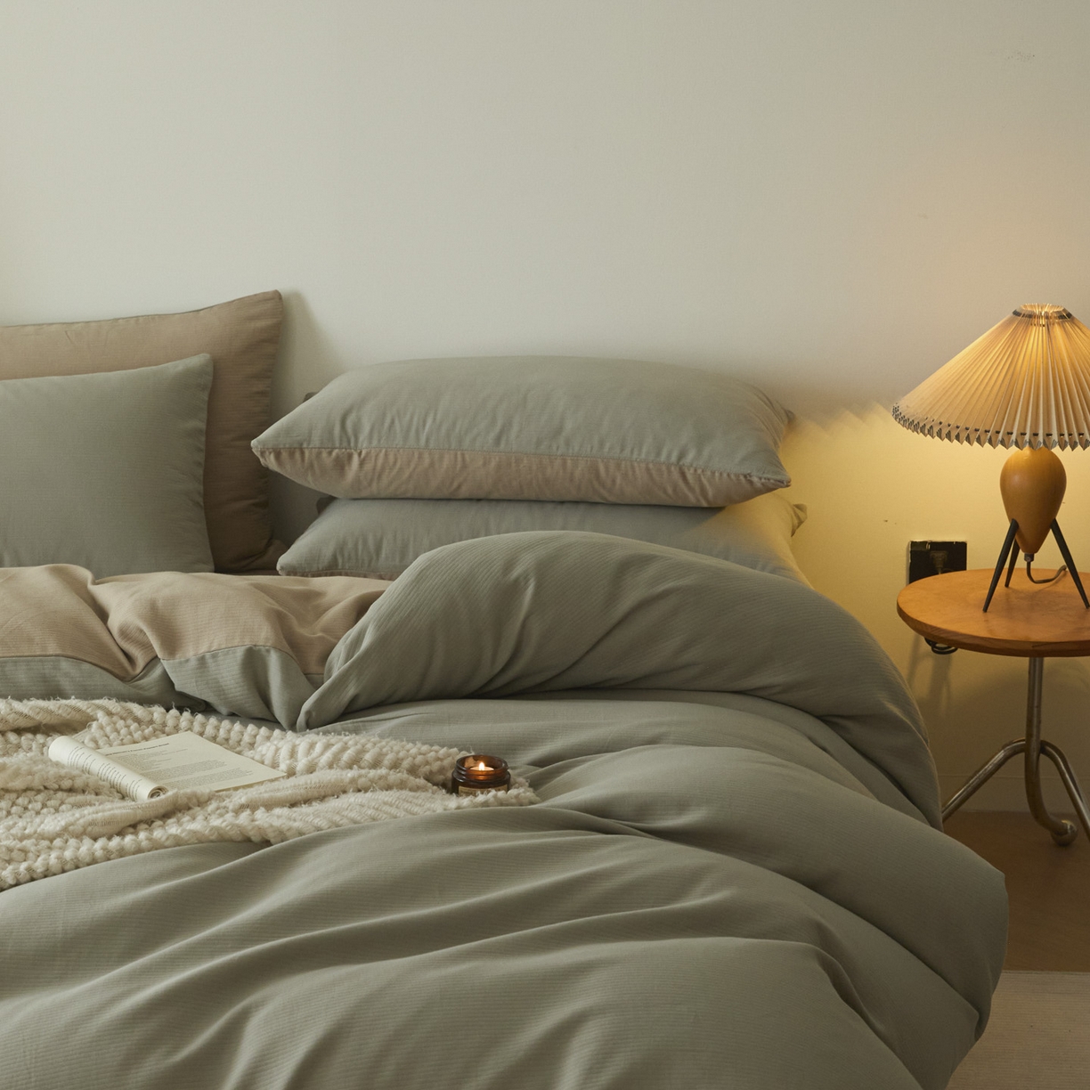 91家纺网 家纺一手货源 找家纺 小叮当家纺仓储工厂店 2025新款提供买家秀爆款花型不断货60s水洗提花全棉纯棉磨毛四件套 浅绿金+茶褐棕