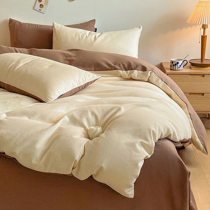 91家纺网 家纺一手货源 找家纺 小叮当家纺仓储工厂店 2025新款提供买家秀爆款花型不断货60s水洗提花全棉纯棉磨毛四件套 米杏色