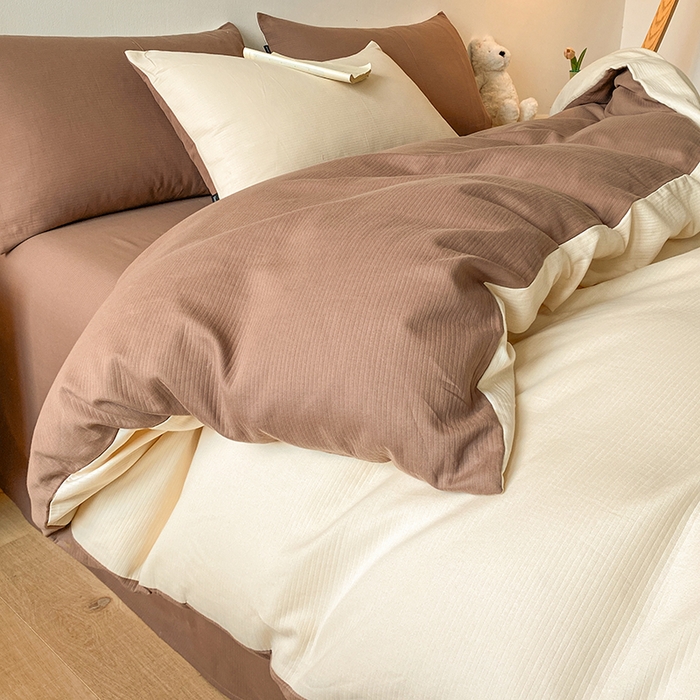 91家纺网 家纺一手货源 找家纺 小叮当家纺仓储工厂店 2025新款提供买家秀爆款花型不断货60s水洗提花全棉纯棉磨毛四件套 米杏色