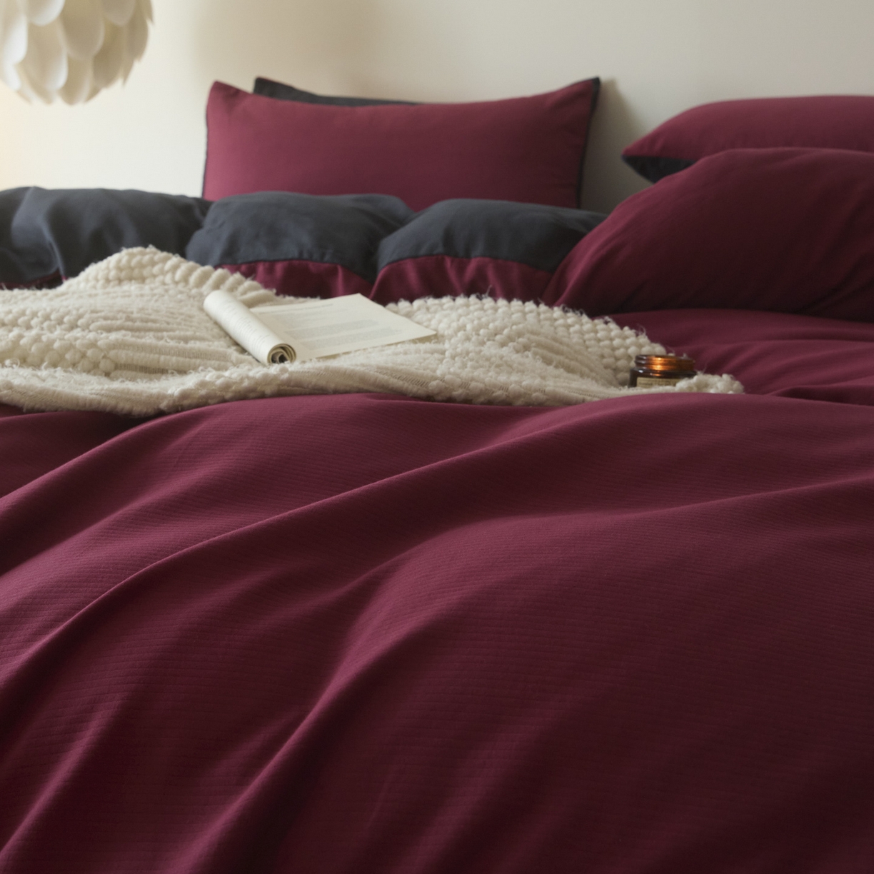 91家纺网 家纺一手货源 找家纺 小叮当家纺仓储工厂店 2025新款提供买家秀爆款花型不断货60s水洗提花全棉纯棉磨毛四件套 樱桃红+玛瑙灰