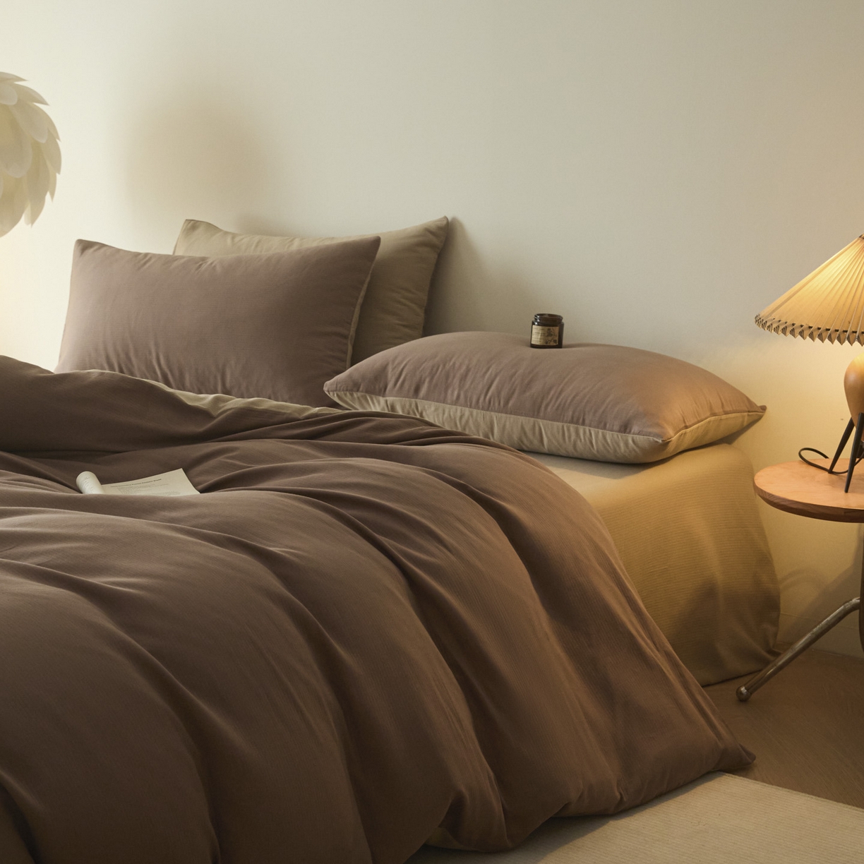 91家纺网 家纺一手货源 找家纺 小叮当家纺仓储工厂店 2025新款提供买家秀爆款花型不断货60s水洗提花全棉纯棉磨毛四件套 迷雾棕+茶褐棕