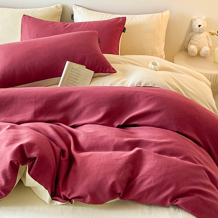 91家纺网 家纺一手货源 找家纺 小叮当家纺仓储工厂店 2025新款提供买家秀爆款花型不断货60s水洗提花全棉纯棉磨毛四件套 富贵红