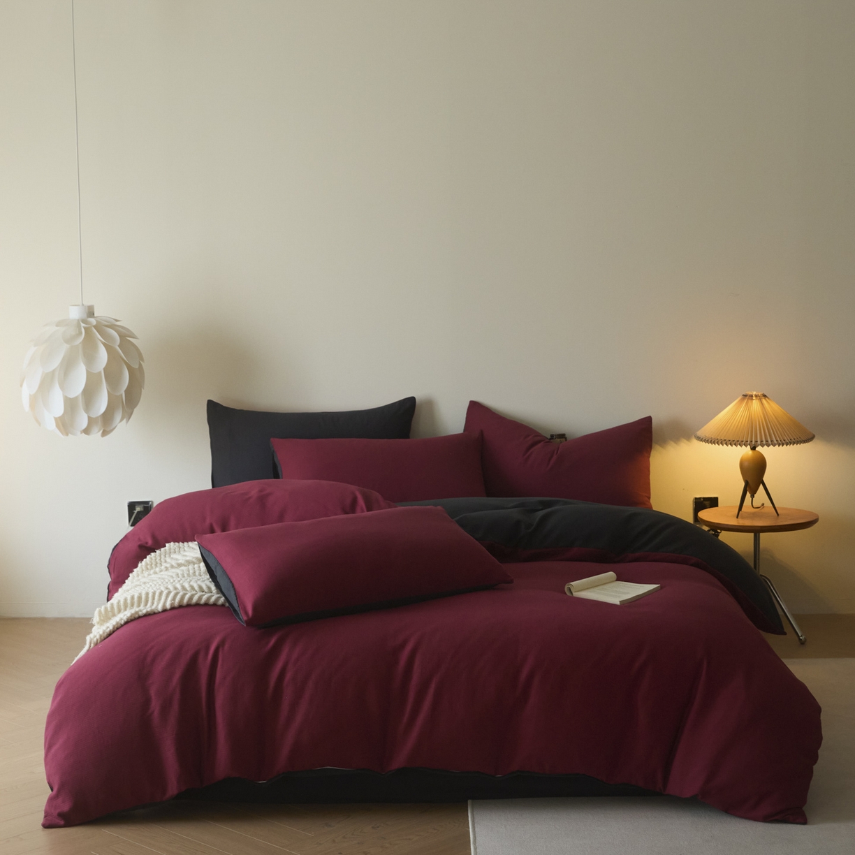 91家纺网 家纺一手货源 找家纺 小叮当家纺仓储工厂店 2025新款提供买家秀爆款花型不断货60s水洗提花全棉纯棉磨毛四件套 樱桃红+玛瑙灰