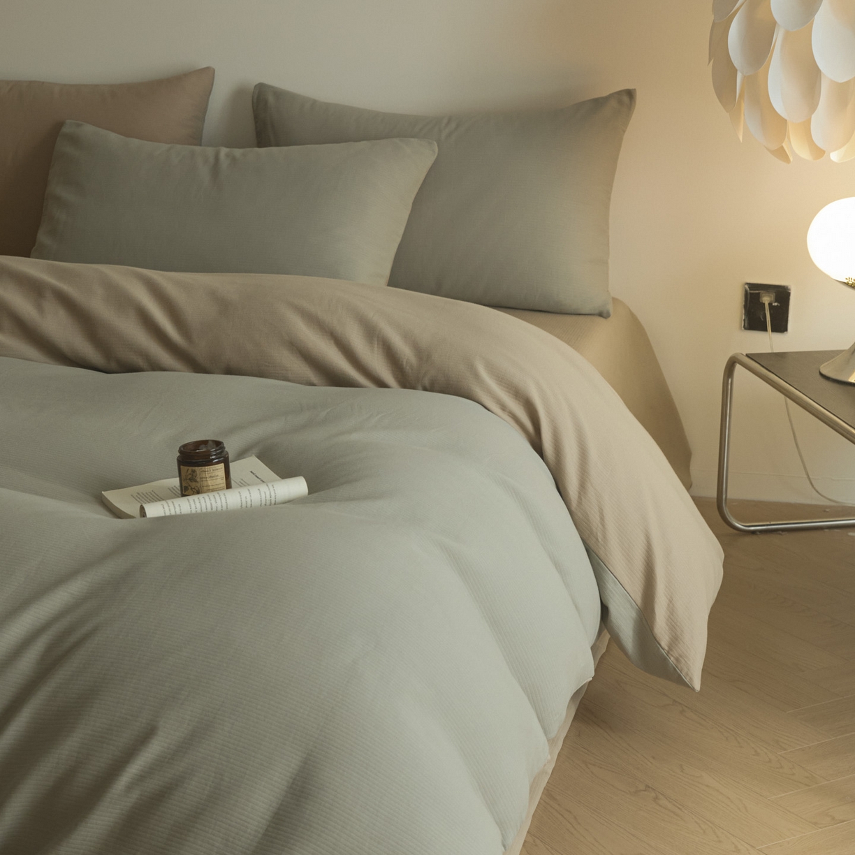 91家纺网 家纺一手货源 找家纺 小叮当家纺仓储工厂店 2025新款提供买家秀爆款花型不断货60s水洗提花全棉纯棉磨毛四件套 浅绿金+茶褐棕