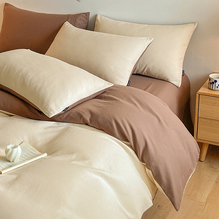 91家纺网 家纺一手货源 找家纺 小叮当家纺仓储工厂店 2025新款提供买家秀爆款花型不断货60s水洗提花全棉纯棉磨毛四件套 米杏色