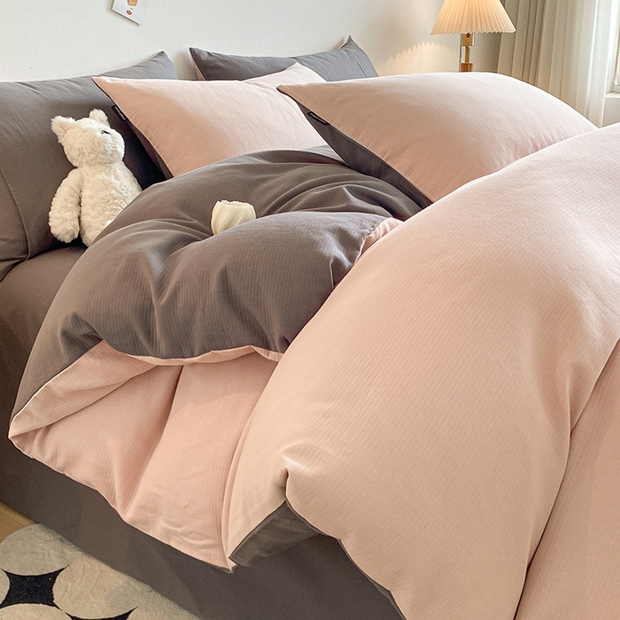 91家纺网 家纺一手货源 找家纺 小叮当家纺仓储工厂店 2025新款提供买家秀爆款花型不断货60s水洗提花全棉纯棉磨毛四件套 白桃粉