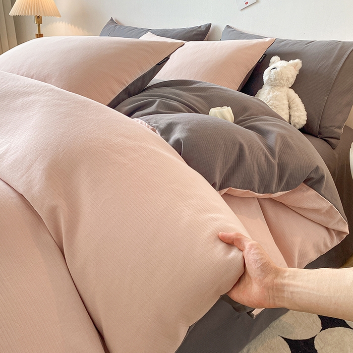 小叮当家纺仓储工厂店 2025新款提供买家秀爆款花型不断货60s水洗提花全棉纯棉磨毛四件套 白桃粉