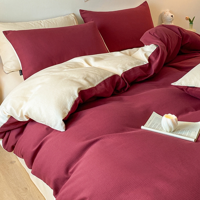 91家纺网 家纺一手货源 找家纺 小叮当家纺仓储工厂店 2025新款提供买家秀爆款花型不断货60s水洗提花全棉纯棉磨毛四件套 富贵红