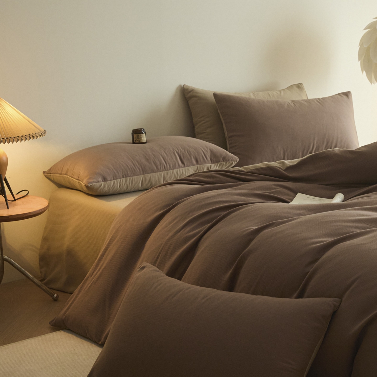 91家纺网 家纺一手货源 找家纺 小叮当家纺仓储工厂店 2025新款提供买家秀爆款花型不断货60s水洗提花全棉纯棉磨毛四件套 迷雾棕+茶褐棕