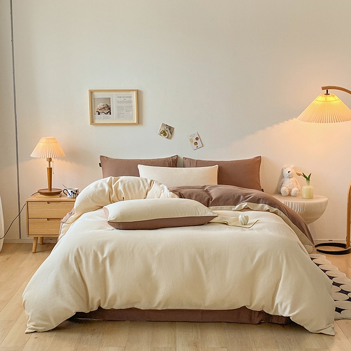 91家纺网 家纺一手货源 找家纺 小叮当家纺仓储工厂店 2025新款提供买家秀爆款花型不断货60s水洗提花全棉纯棉磨毛四件套 米杏色