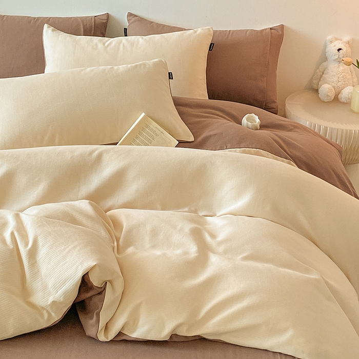 91家纺网 家纺一手货源 找家纺 小叮当家纺仓储工厂店 2025新款提供买家秀爆款花型不断货60s水洗提花全棉纯棉磨毛四件套 米杏色