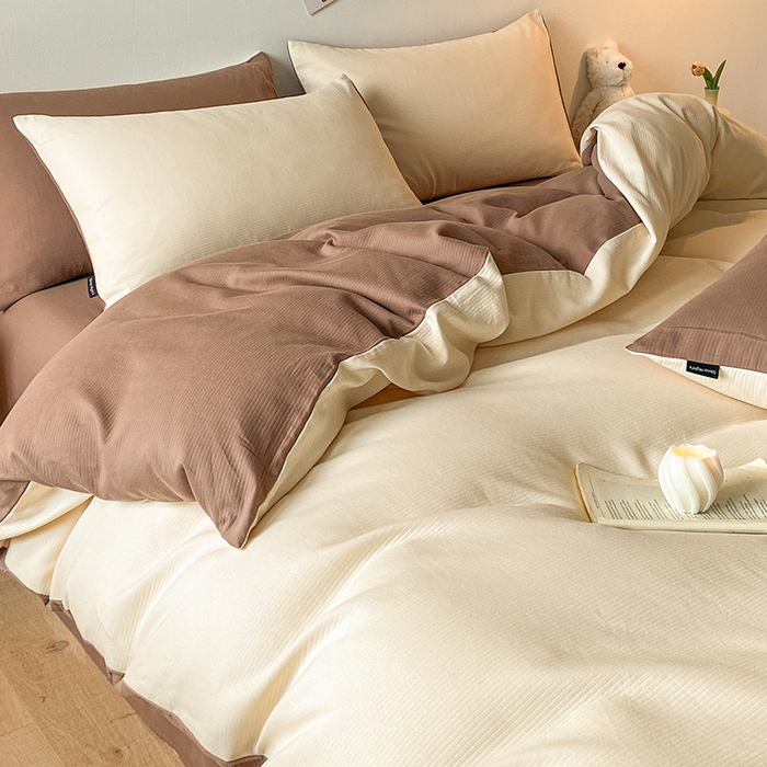 91家纺网 家纺一手货源 找家纺 小叮当家纺仓储工厂店 2025新款提供买家秀爆款花型不断货60s水洗提花全棉纯棉磨毛四件套 米杏色