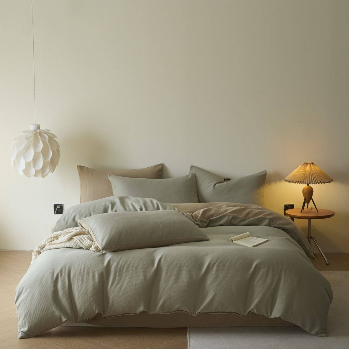 91家纺网 家纺一手货源 找家纺 小叮当家纺仓储工厂店 2025新款提供买家秀爆款花型不断货60s水洗提花全棉纯棉磨毛四件套 浅绿金+茶褐棕