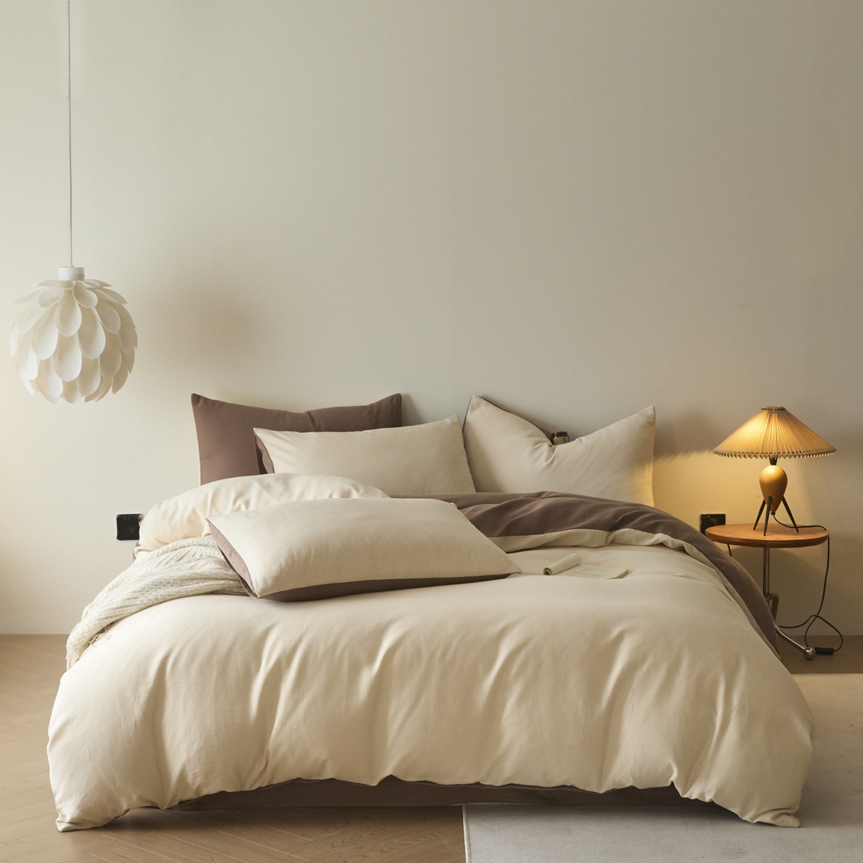 91家纺网 家纺一手货源 找家纺 小叮当家纺仓储工厂店 2025新款提供买家秀爆款花型不断货60s水洗提花全棉纯棉磨毛四件套 米杏色+迷雾棕