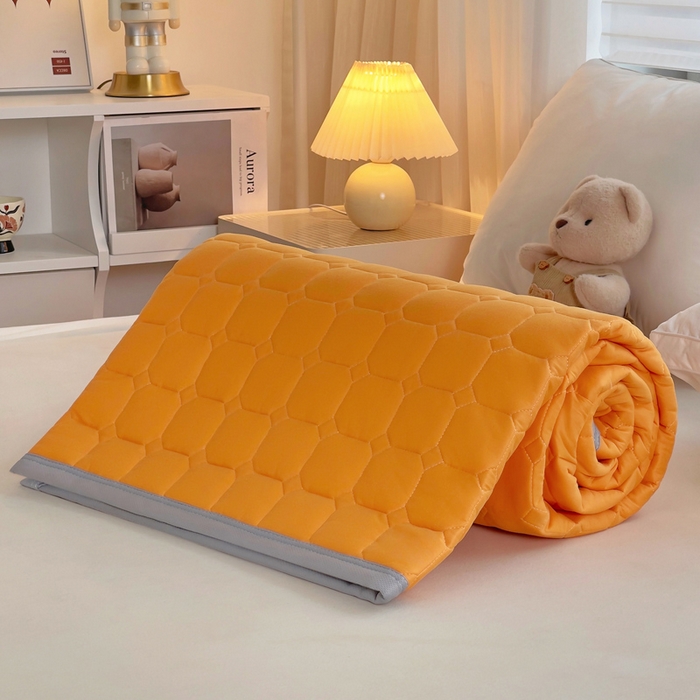 91家纺网 家纺一手货源 找家纺 预言家纺 2025新款亲肤薄垫针织系列床垫 针织橘色