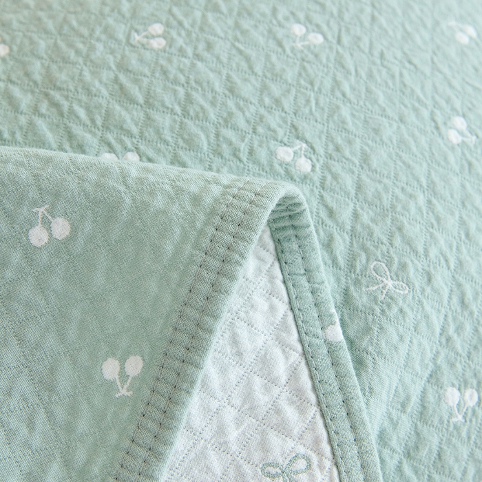 91家纺网 家纺一手货源 找家纺 棠薇家纺 2025新款 枕巾纯棉纱布水洗全棉纱布纯棉耐脏吸汗透气预缩水 樱桃朵朵绿