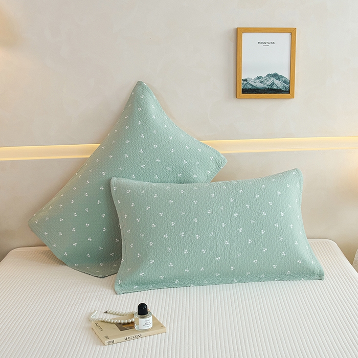 91家纺网 家纺一手货源 找家纺 棠薇家纺 2025新款 枕巾纯棉纱布水洗全棉纱布纯棉耐脏吸汗透气预缩水 樱桃朵朵绿