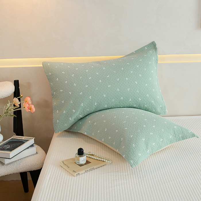 91家纺网 家纺一手货源 找家纺 棠薇家纺 2025新款 枕巾纯棉纱布水洗全棉纱布纯棉耐脏吸汗透气预缩水 樱桃朵朵绿