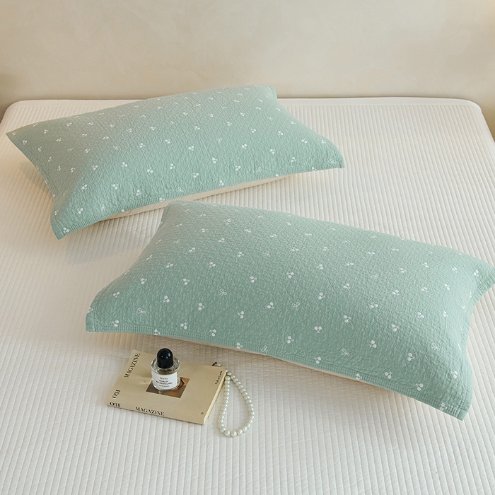 91家纺网 家纺一手货源 找家纺 棠薇家纺 2025新款 枕巾纯棉纱布水洗全棉纱布纯棉耐脏吸汗透气预缩水 樱桃朵朵绿