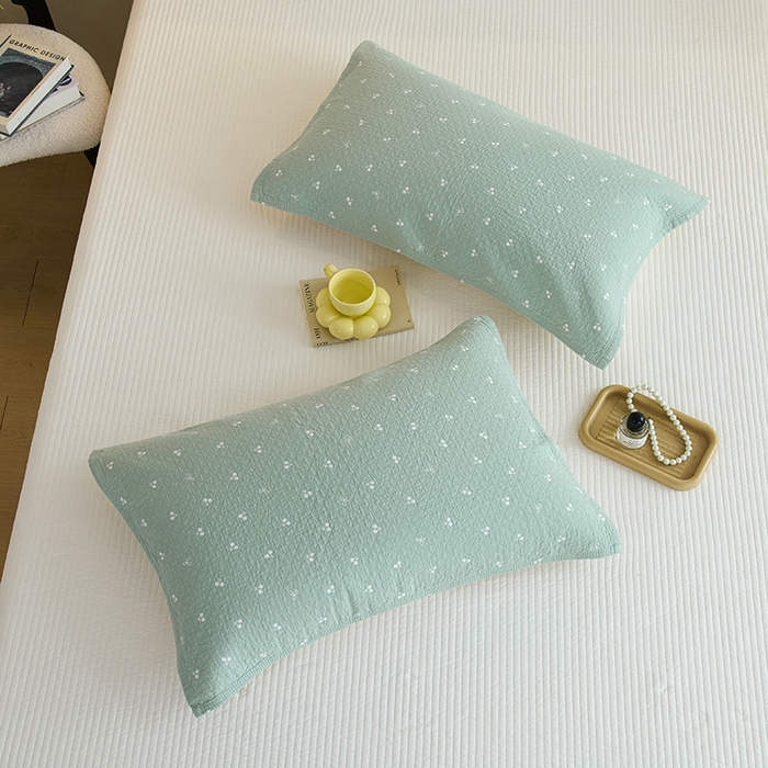 91家纺网 家纺一手货源 找家纺 棠薇家纺 2025新款 枕巾纯棉纱布水洗全棉纱布纯棉耐脏吸汗透气预缩水 樱桃朵朵绿