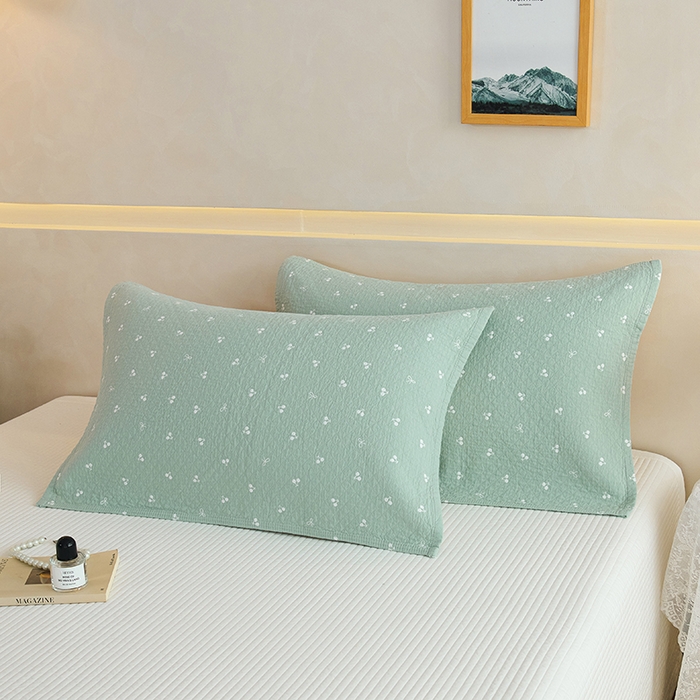 91家纺网 家纺一手货源 找家纺 棠薇家纺 2025新款 枕巾纯棉纱布水洗全棉纱布纯棉耐脏吸汗透气预缩水 樱桃朵朵绿