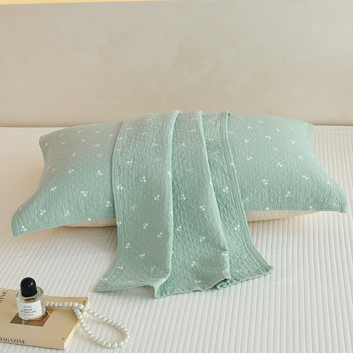 91家纺网 家纺一手货源 找家纺 棠薇家纺 2025新款 枕巾纯棉纱布水洗全棉纱布纯棉耐脏吸汗透气预缩水 樱桃朵朵绿