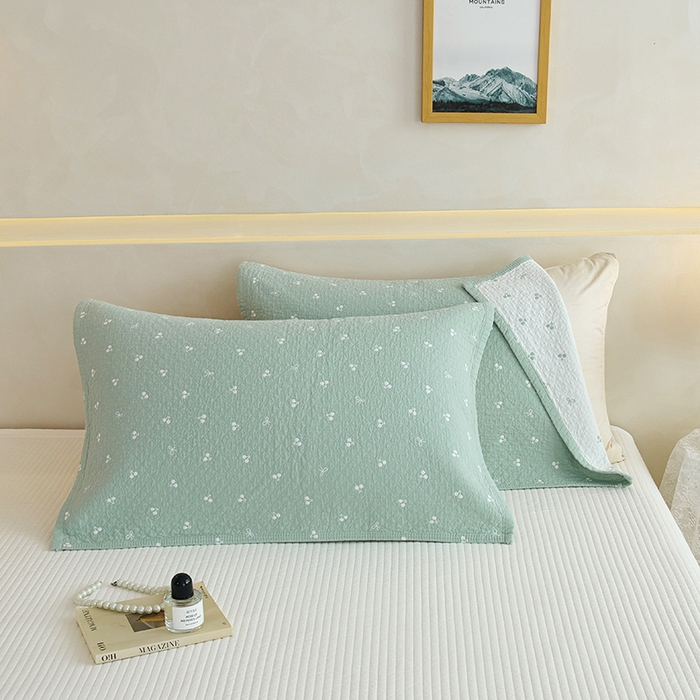 91家纺网 家纺一手货源 找家纺 棠薇家纺 2025新款 枕巾纯棉纱布水洗全棉纱布纯棉耐脏吸汗透气预缩水 樱桃朵朵绿