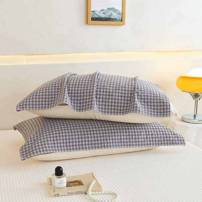 91家纺网 家纺一手货源 找家纺 棠薇家纺 2025新款 枕巾纯棉纱布水洗全棉纱布纯棉耐脏吸汗透气预缩水 小格灰