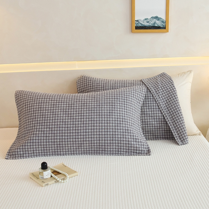 91家纺网 家纺一手货源 找家纺 棠薇家纺 2025新款 枕巾纯棉纱布水洗全棉纱布纯棉耐脏吸汗透气预缩水 小格灰