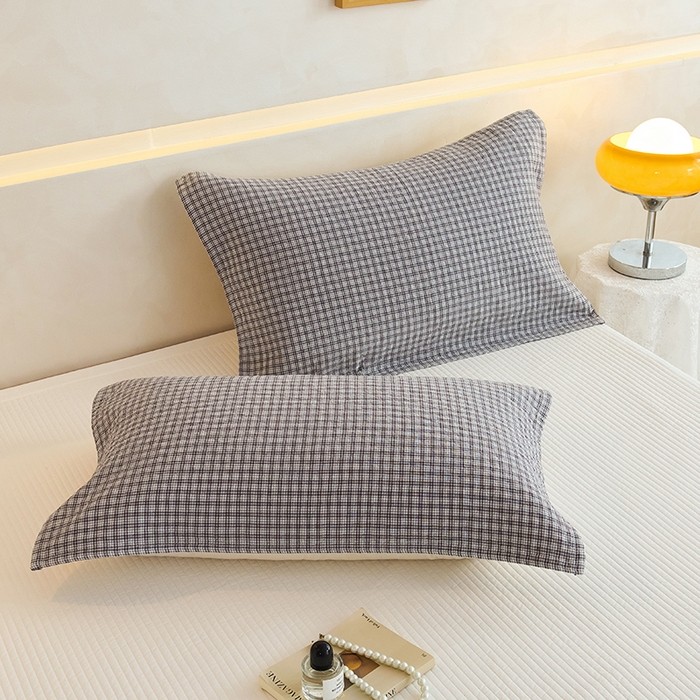 91家纺网 家纺一手货源 找家纺 棠薇家纺 2025新款 枕巾纯棉纱布水洗全棉纱布纯棉耐脏吸汗透气预缩水 小格灰