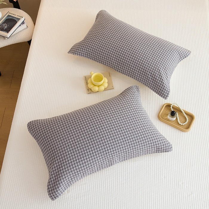 91家纺网 家纺一手货源 找家纺 棠薇家纺 2025新款 枕巾纯棉纱布水洗全棉纱布纯棉耐脏吸汗透气预缩水 小格灰