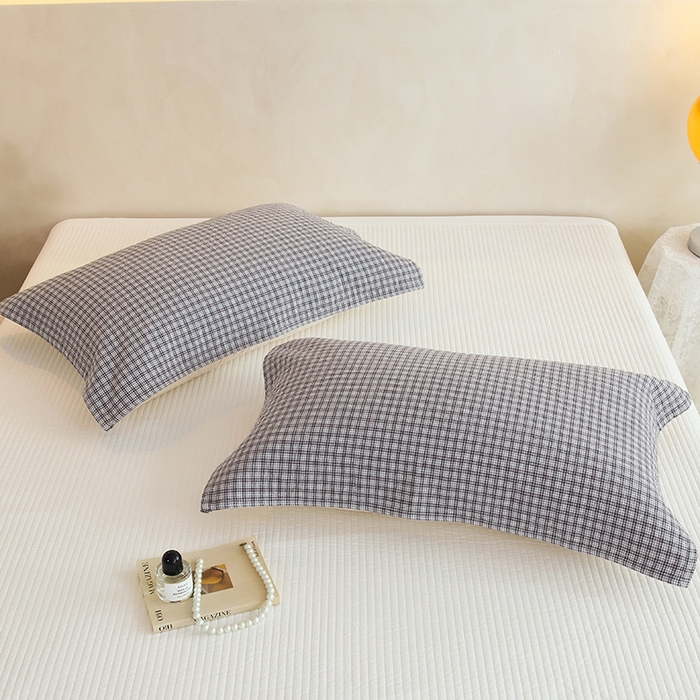 91家纺网 家纺一手货源 找家纺 棠薇家纺 2025新款 枕巾纯棉纱布水洗全棉纱布纯棉耐脏吸汗透气预缩水 小格灰