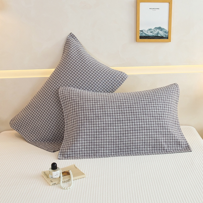 91家纺网 家纺一手货源 找家纺 棠薇家纺 2025新款 枕巾纯棉纱布水洗全棉纱布纯棉耐脏吸汗透气预缩水 小格灰