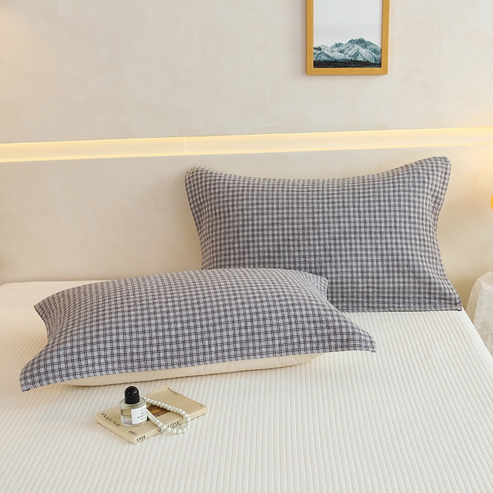 91家纺网 家纺一手货源 找家纺 棠薇家纺 2025新款 枕巾纯棉纱布水洗全棉纱布纯棉耐脏吸汗透气预缩水 小格灰