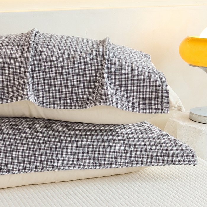 棠薇家纺 2025新款 枕巾纯棉纱布水洗全棉纱布纯棉耐脏吸汗透气预缩水 小格灰