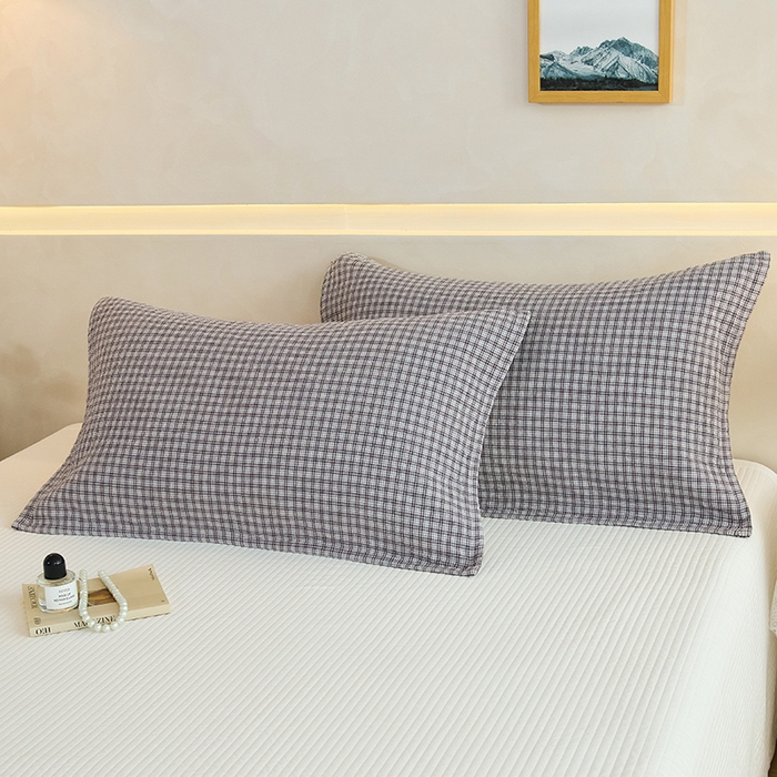 91家纺网 家纺一手货源 找家纺 棠薇家纺 2025新款 枕巾纯棉纱布水洗全棉纱布纯棉耐脏吸汗透气预缩水 小格灰