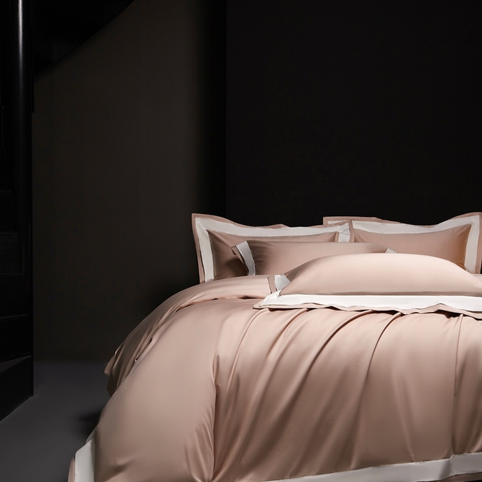 91家纺网 家纺一手货源 找家纺 南泉坊 2025新款亲肤舒适全棉纯棉长绒棉双层荷叶边撞色四件套-休斯顿 休斯顿-虾粉