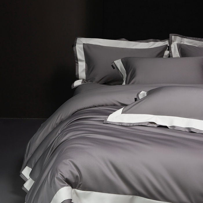 91家纺网 家纺一手货源 找家纺 南泉坊 2025新款亲肤舒适全棉纯棉长绒棉双层荷叶边撞色四件套-休斯顿 休斯顿-浅灰