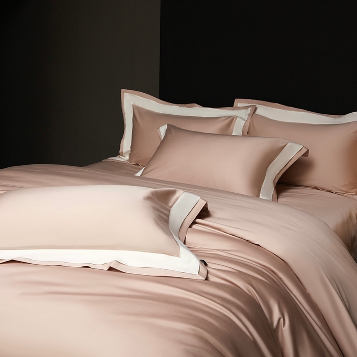 91家纺网 家纺一手货源 找家纺 南泉坊 2025新款亲肤舒适全棉纯棉长绒棉双层荷叶边撞色四件套-休斯顿 休斯顿-虾粉