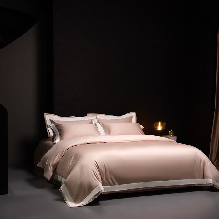 91家纺网 家纺一手货源 找家纺 南泉坊 2025新款亲肤舒适全棉纯棉长绒棉双层荷叶边撞色四件套-休斯顿 休斯顿-虾粉