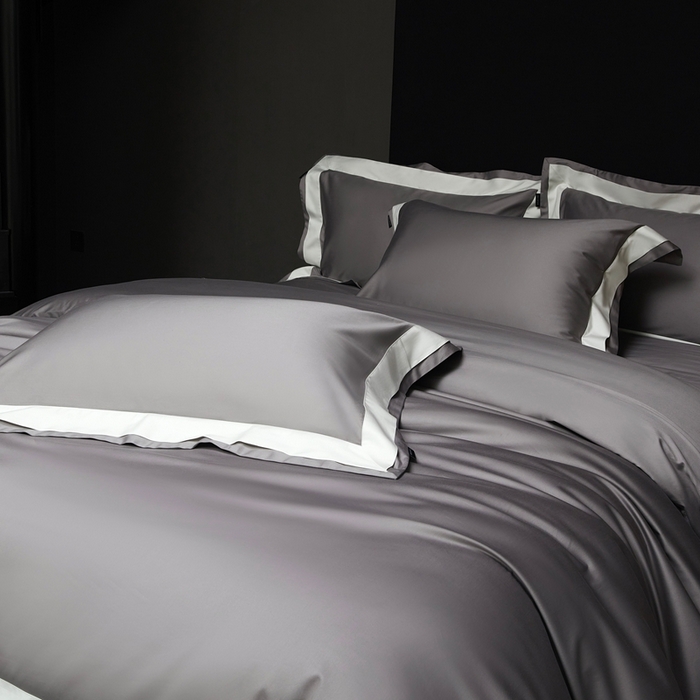 91家纺网 家纺一手货源 找家纺 南泉坊 2025新款亲肤舒适全棉纯棉长绒棉双层荷叶边撞色四件套-休斯顿 休斯顿-浅灰